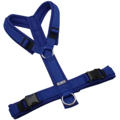 BUMER Hundegeschirr, gepolstert ohne geteilten Bruststeg, Größe S/M, Gurtband Ultramarin, Softshell Royal, Ringe silberfarbig (Edelstahl), Schnallen schwarz (DURAFLEX®)