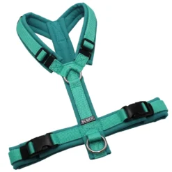 BUMER Hundegeschirr, gepolstert ohne geteilten Bruststeg, Größe S/M, Gurtband Mint, Softshell Türkis Twirl, Ringe silberfarbig (Edelstahl), Schnallen schwarz