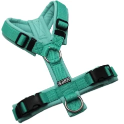 BUMER Hundegeschirr, gepolstert ohne geteilten Bruststeg, Größe XS, Gurtband Mint, Softshell Jadenluft, Ringe silberfarbig (Edelstahl), Schnallen schwarz