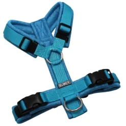BUMER Hundegeschirr, gepolstert ohne geteilten Bruststeg, Größe XS, Gurtband PREMIUM Blue Lagoon, Softshell Babyblau meliert, Ringe silberfarbig (Edelstahl), Schnallen schwarz