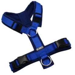 BUMER Hundegeschirr, gepolstert ohne geteilten Bruststeg, Größe XS, Gurtband PREMIUM Royal Saphire, Softshell Twilight Blau, Ringe silberfarbig (Edelstahl), Schnallen schwarz