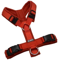 BUMER Hundegeschirr, gepolstert ohne geteilten Bruststeg, Größe XS, Gurtband PREMIUM Scarlett Essence, Softshell Cayenne Spice, Ringe silberfarbig (Edelstahl), Schnallen schwarz