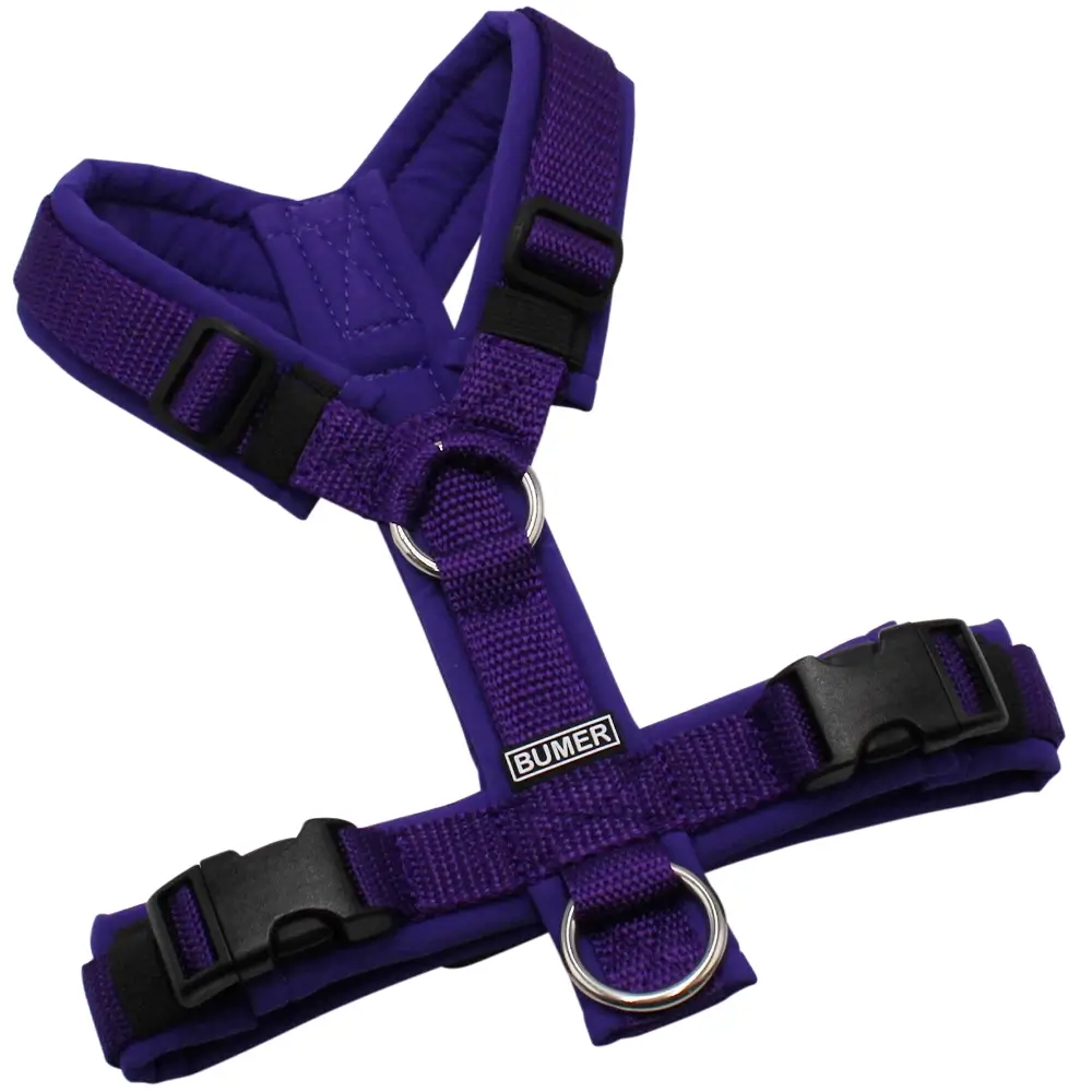 BUMER Hundegeschirr, gepolstert ohne geteilten Bruststeg, Größe XS, Gurtband. PREMIUM X Twilight Plum, Softshell. Lila Viola, Ringe. silberfarbig (Edelstahl), Schnallen. schwarz