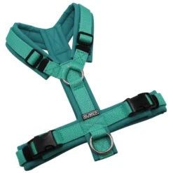 BUMER Hundegeschirr, gepolstert ohne geteilten Bruststeg, Größe XS/S, Gurtband Mint, Softshell Türkis Twirl, Ringe silberfarbig (Edelstahl), Schnallen schwarz