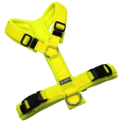 BUMER Hundegeschirr, gepolstert ohne geteilten Bruststeg, Größe XS/S, Gurtband Neongelb, MESH Neongelb, Ringe silberfarbig (Edelstahl), Schnallen schwarz