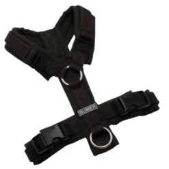 BUMER Hundegeschirr, gepolstert ohne geteilten Bruststeg, Größe XXS, Gurtband Dunkelbraun, Softshell Ebenholzbraun, Ringe silberfarbig (Edelstahl), Schnallen schwarz