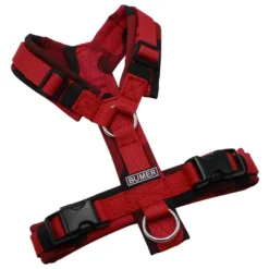 BUMER Hundegeschirr, gepolstert ohne geteilten Bruststeg, Größe XXS, Gurtband PREMIUM Flammenrot, Softshell UNDERCOVER TO CHRISTMAS, Ringe silberfarbig (Edelstahl), Schnallen schwarz