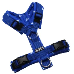 BUMER Hundegeschirr, gepolstert ohne geteilten Bruststeg, Größe XXS, Gurtband Royal, Softshell ANKER Blau, Ringe silberfarbig (Edelstahl), Schnallen schwarz