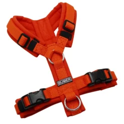 BUMER Hundegeschirr, gepolstert ohne geteilten Bruststeg, Größe XXS, Gurtband Standard PLUS Orange, Softshell Kürbisorange, Ringe silberfarbig (Edelstahl), Schnallen schwarz