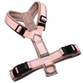 BUMER Hundegeschirr, gepolstert ohne geteilten Bruststeg, Zwischengröße XS/S, Gurtband PREMIUM Blush Petal, Softshell Puderrosa, Ringe silberfarbig (Edelstahl), Schnallen schwarz