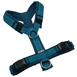 BUMER Hundegeschirr, gepolstert ohne geteilten Bruststeg, Zwischengröße XS/S, Gurtband PREMIUM X Petrol, Softshell Tiefseeblau, Ringe silberfarbig (Edelstahl), Schnallen schwarz