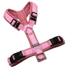 BUMER Hundegeschirr, gepolstert ohne geteilten Bruststeg, Zwischengröße XS/S, Gurtband PREMIUM X Rosenzart, Softshell Rosenquarz, Ringe silberfarbig (Edelstahl), Schnallen schwarz