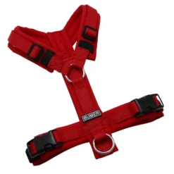 BUMER Hundegeschirr, gepolstert ohne geteilten Bruststeg, Zwischengröße XXS/XS, Gurtband Rot, Softshell Rot, Ringe silberfarbig (Edelstahl), Schnallen schwarz