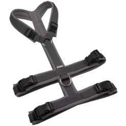 BUMER Sicherheitsgeschirr, gepolstert ohne geteilten Bruststeg, Größe L, Gurtband Anthrazit, Softshell Grau, Ringe silberfarbig (Edelstahl), Schnallen schwarz