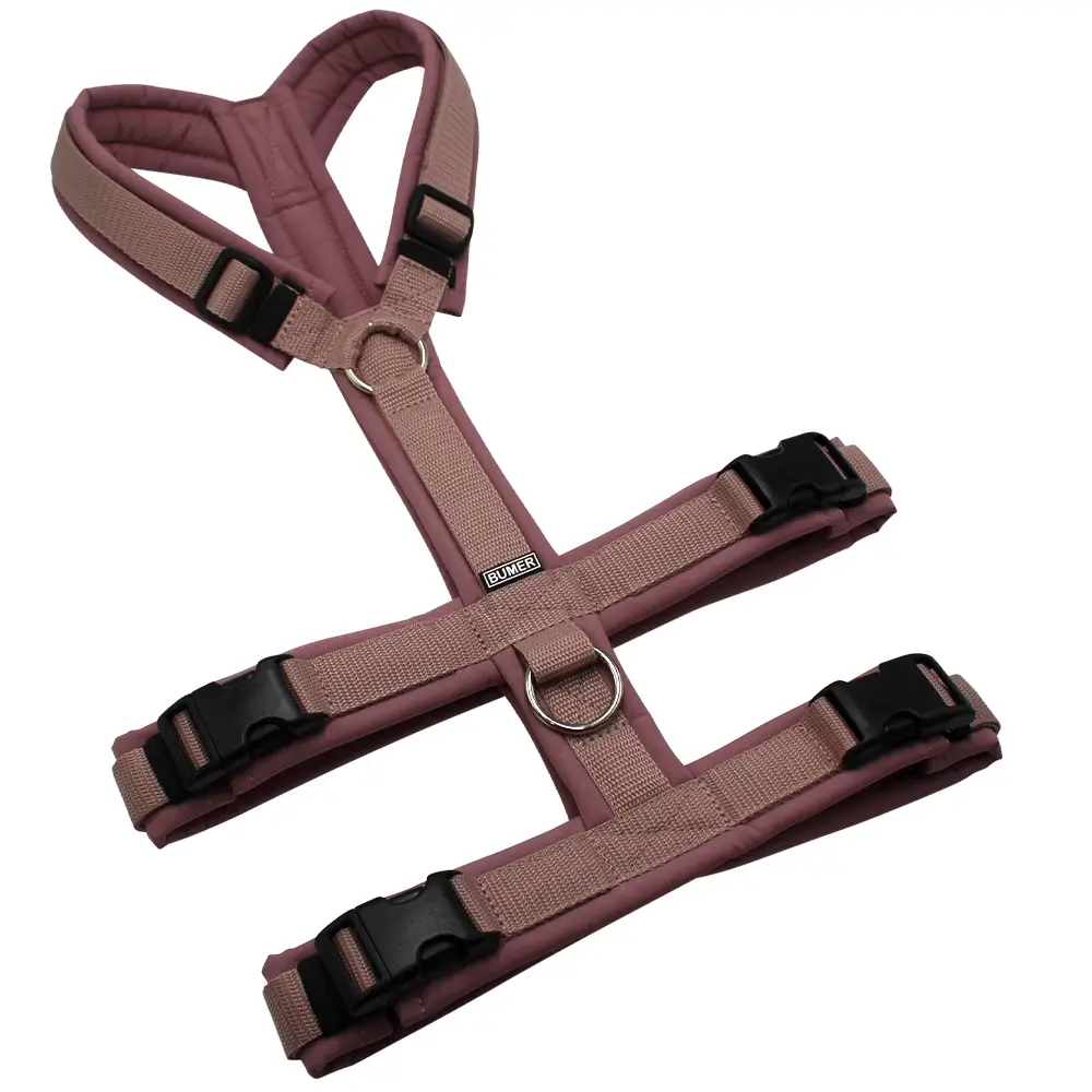 BUMER Sicherheitsgeschirr, gepolstert ohne geteilten Bruststeg, Größe L, Gurtband Schmutziges Rosa, Softshell Smoky Violet, Ringe silberfarbig (Edelstahl), Schnallen schwarz