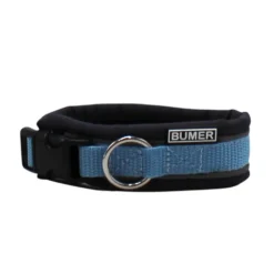 BUMER Steckhalsband, Hundehalsband für Hunde, gepolstert, Halsumfang 24cm, Gurtband Eisblau, Softshell Cool Grey, Ringe silberfarbig (Edelstahl), Paspel grau (REFLEX)