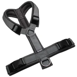BUMER Hundegeschirr, gepolstert ohne geteilten Bruststeg, Größe M, Gurtband PREMIUM Pearly Horizon, MESH Grau, Ringe silberfarbig (Edelstahl), Schnallen schwarz