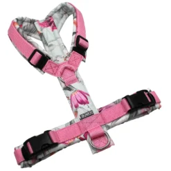 BUMER Hundegeschirr, gepolstert ohne geteilten Bruststeg, Größe M, Gurtband Standard PLUS Hellpink, OXFORD Hyancinth, Ringe silberfarbig (Edelstahl), Schnallen schwarz, Applikation