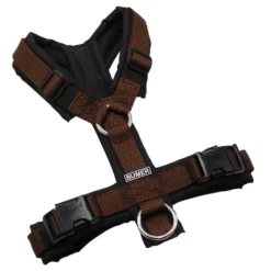 BUMER Hundegeschirr, gepolstert ohne geteilten Bruststeg, Größe XS, Gurtband PREMIUM X Chocolate Charm, OXFORD Antikbraun, Ringe silberfarbig (Edelstahl), Schnallen schwarz