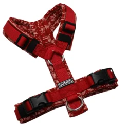 BUMER Hundegeschirr, gepolstert ohne geteilten Bruststeg, Größe XXS, Gurtband PREMIUM Flammenrot, Softshell Weihnachten #11, Ringe silberfarbig (Edelstahl), Schnallen schwarz