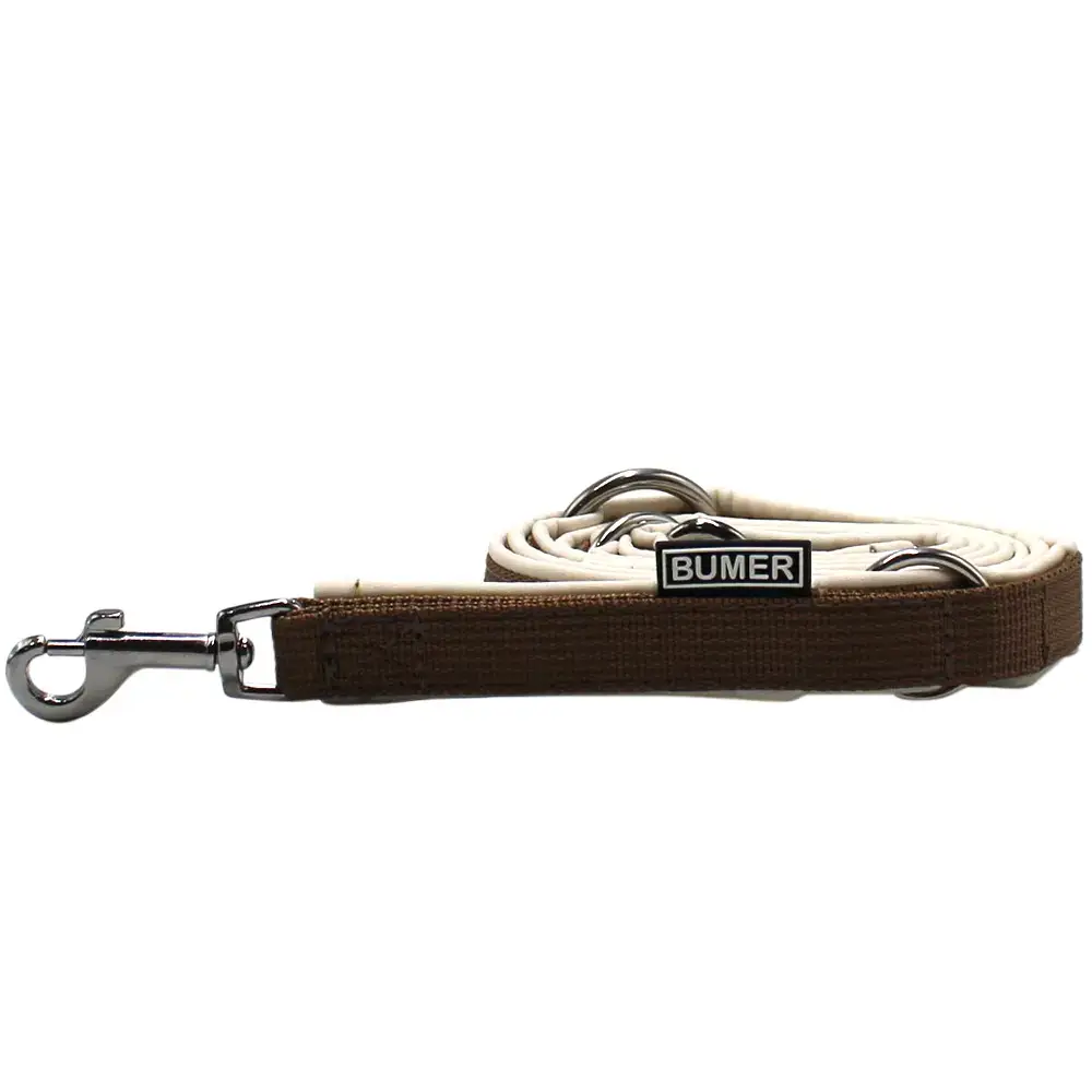 BUMER Hundeleine, Länge 150cm, Gurtband PREMIUM Caramel Rust, Softshell Champagne, Ringe silberfarbig (Edelstahl), Karabiner silberfarbig