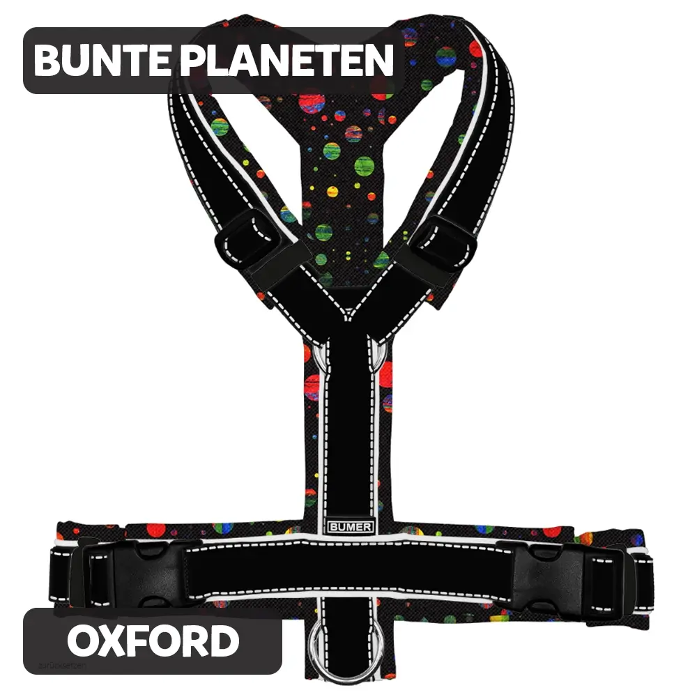 BUMER Hundegeschirr BUNTE PLANETEN gepolstert, (Oxford), komplett konfigurierbar