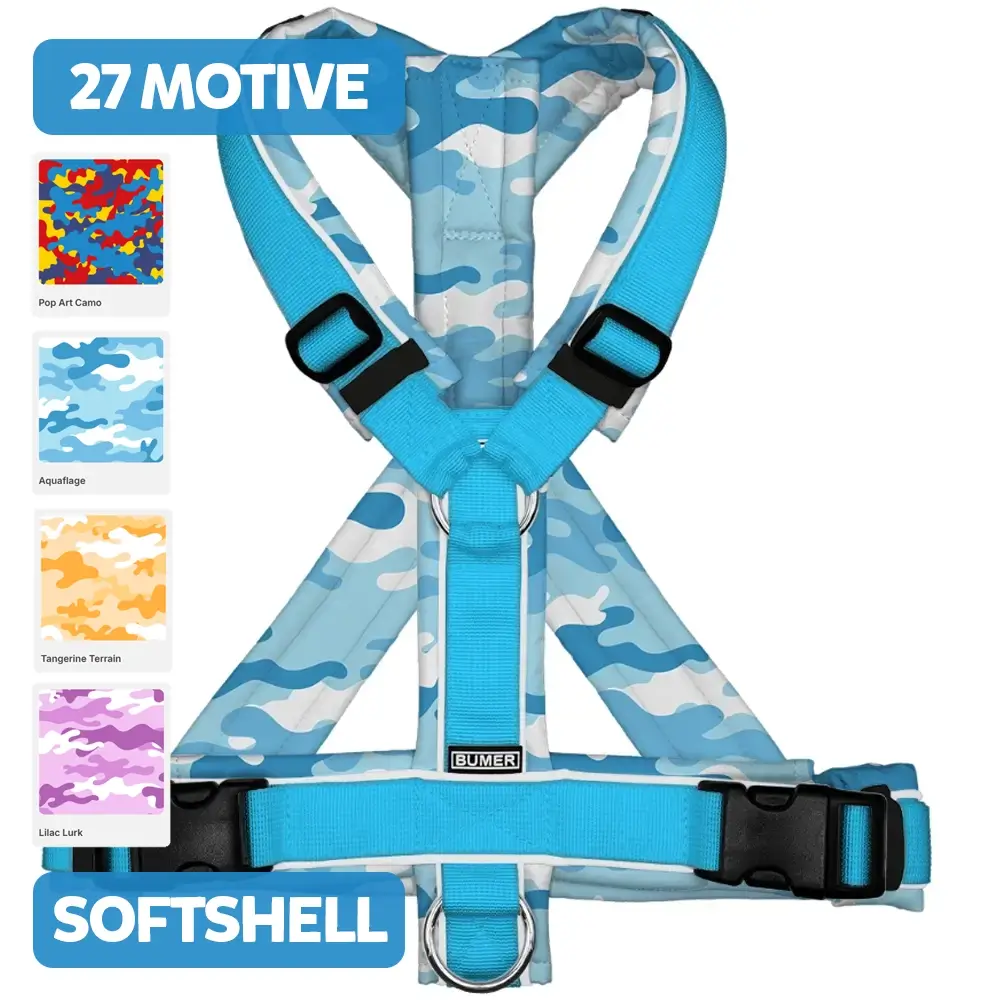 BUMER Hundegeschirr, CAMOUFLAGE, (Softshell), komplett konfigurierbar