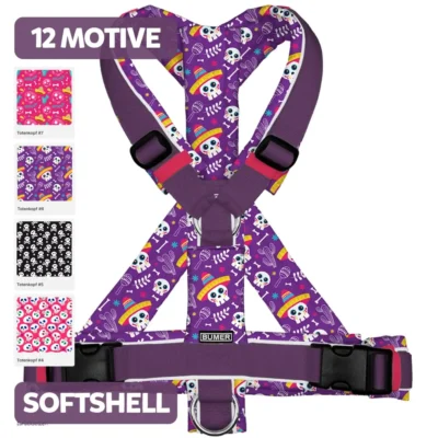 BUMER Hundegeschirr TOTENKÖPFE, gepolstert, (Softshell), komplett konfigurierbar