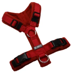 BUMER Hundegeschirr, Gurtband PREMIUM Flammenrot, Fleece Terracotta, gepolstert ohne geteilten Bruststeg, Größe XXS, Ringe silberfarbig (Edelstahl), Schnallen schwarz (DURAFLEX®)