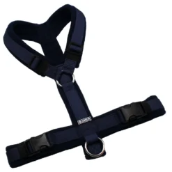 BUMER Hundegeschirr, Gurtband PREMIUM Midnight Indigo, Fleece Midnight Ink, gepolstert ohne geteilten Bruststeg, Größe S/M, Ringe silberfarbig (Edelstahl), Schnallen schwarz (DURAFLEX®)