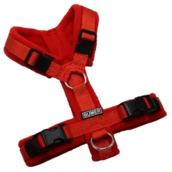 BUMER Hundegeschirr, Gurtband PREMIUM Scarlett Essence, Fleece Burnt Umber, gepolstert ohne geteilten Bruststeg, Größe XXS, Ringe silberfarbig (Edelstahl), Schnallen schwarz (DURAFLEX®)