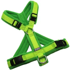 BUMER Hundegeschirr, Gurtband PREMIUM X Kiwi Kiss, Fleece Fresh Basil, gepolstert mit geteiltem Bruststeg, Größe S, Ringe silberfarbig (Edelstahl), Schnallen schwarz (DURAFLEX®)