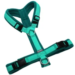 BUMER Hundegeschirr, Gurtband PREMIUM X Minze, Fleece Deep Sea, gepolstert ohne geteilten Bruststeg, Größe S/M, Ringe silberfarbig (Edelstahl), Schnallen schwarz (DURAFLEX®)