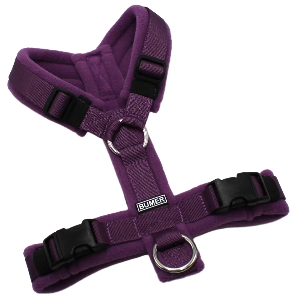 BUMER Hundegeschirr, gepolstert, Größe S, Gurtband PREMIUM Lavender Luxe, Fleece Obsidian Orchid, Ringe silberfarbig (Edelstahl), Schnallen schwarz (DURAFLEX®)