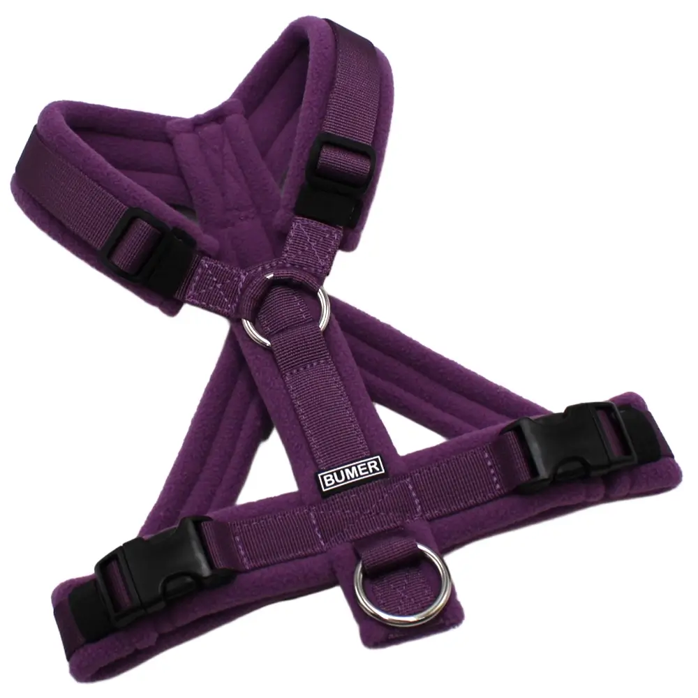 BUMER Hundegeschirr, gepolstert, Größe XS/S, Gurtband PREMIUM Lavender Luxe, Fleece Obsidian Orchid, Ringe silberfarbig (Edelstahl), Schnallen schwarz (DURAFLEX®)