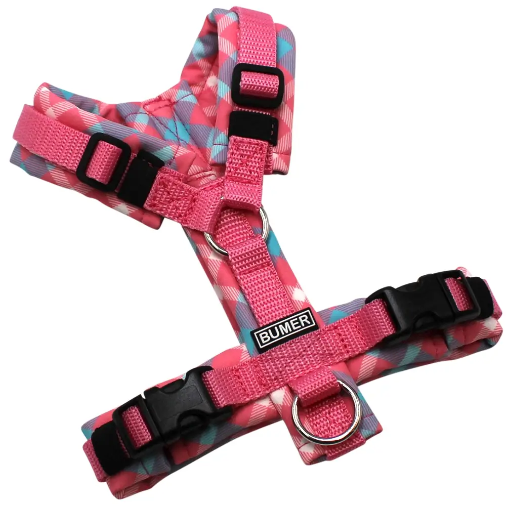 BUMER Hundegeschirr, gepolstert, Größe XXS, Gurtband Dunkelpink, Softshell Candy, Ringe silberfarbig (Edelstahl), Schnallen schwarz (DURAFLEX®)