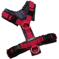 BUMER Hundegeschirr, gepolstert, Größe XXS, Gurtband Himbeer, Softshell Royal Rover, Ringe silberfarbig (Edelstahl), Schnallen schwarz (DURAFLEX®)