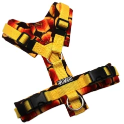 BUMER Hundegeschirr, gepolstert, Größe XXS, Gurtband Mais, Softshell RETRO 60 #5, Ringe silberfarbig (Edelstahl), Schnallen schwarz (DURAFLEX®)