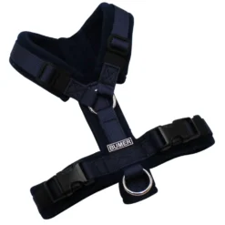 BUMER Hundegeschirr, gepolstert, Größe XXS, Gurtband PREMIUM Midnight Indigo, Fleece Midnight Ink, Ringe silberfarbig (Edelstahl), Schnallen schwarz (DURAFLEX®)