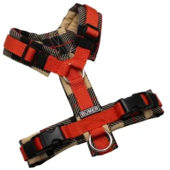 BUMER Hundegeschirr, gepolstert, Größe XXS, Gurtband PREMIUM Scarlett Essence, Softshell Espresso Ember, Ringe silberfarbig (Edelstahl), Schnallen schwarz (DURAFLEX®)