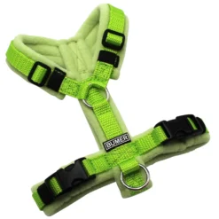 BUMER Hundegeschirr, gepolstert, Größe XXS, Gurtband PREMIUM X Kiwi Kiss, Fleece Pastel Fern, Ringe silberfarbig (Edelstahl), Schnallen schwarz (DURAFLEX®)