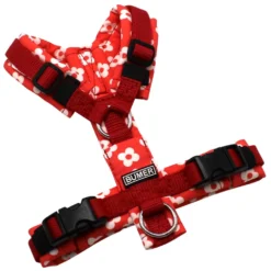 BUMER Hundegeschirr, gepolstert, Größe XXS, Gurtband Rot, Softshell Retro 60 #3, Ringe silberfarbig (Edelstahl), Schnallen schwarz (DURAFLEX®), Applikation