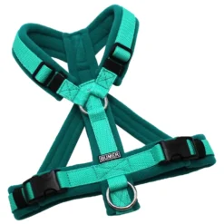BUMER Hundegeschirr, gepolstert mit geteiltem Bruststeg, Gr&ouml;&szlig;e XS/S, Gurtband PREMIUM X Minze, Fleece Deep Sea, Ringe silberfarbig (Edelstahl), Schnallen schwarz (DURAFLEX&reg;)