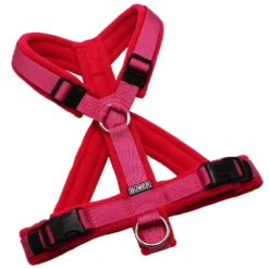 BUMER Hundegeschirr, gepolstert mit geteilten Bruststeg, Größe XS, Gurtband PREMIUM Himbeer Sorbet, Fleece Cartoon Pink, Ringe silberfarbig (Edelstahl), Schnallen schwarz (DURAFLEX®) (2)
