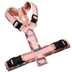 BUMER Hundegeschirr, gepolstert ohne geteiltem Bruststeg, Größe M, Gurtband PREMIUM Blush Petal, Softshell Camouflage Dusty Rose, Ringe silberfarbig (Edelstahl), Schnallen schwarz (DURAFLEX®)