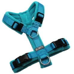 BUMER Hundegeschirr, gepolstert ohne geteiltem Bruststeg, Größe XXS, Gurtband PREMIUM Blue Lagoon, Fleece Türkis Reef, Ringe silberfarbig (Edelstahl), Schnallen schwarz (DURAFLEX®)