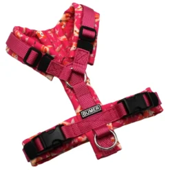 BUMER Hundegeschirr, gepolstert ohne geteiltem Bruststeg, Größe XXS, Gurtband PREMIUM Himbeer Sorbet, Softshell Koi Magenta, Ringe silberfarbig (Edelstahl), Schnallen schwarz (DURAFLEX®)