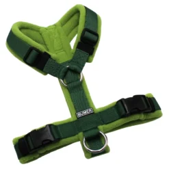 BUMER Hundegeschirr, gepolstert ohne geteilten Bruststeg, Gr&ouml;&szlig;e XS, Gurtband PREMIUM Evergreen Dream, Fleece Mossy Maze, Ringe silberfarbig (Edelstahl), Schnallen schwarz (DURAFLEX&reg;)