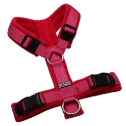 BUMER Hundegeschirr, gepolstert ohne geteilten Bruststeg, Größe XS, Gurtband PREMIUM Himbeer Sorbet, Fleece Cartoon Pink, Ringe silberfarbig (Edelstahl), Schnallen schwarz (DURAFLEX®)