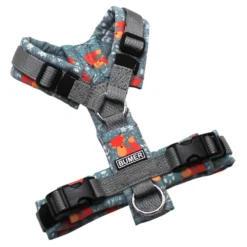 BUMER Hundegeschirr, gepolstert ohne geteilten Bruststeg, Größe XXS, Gurtband PREMIUM Pearly Horizon, Softshell Waldtiere #2, Ringe silberfarbig (Edelstahl), Schnallen schwarz (DURAFLEX®), Applikation